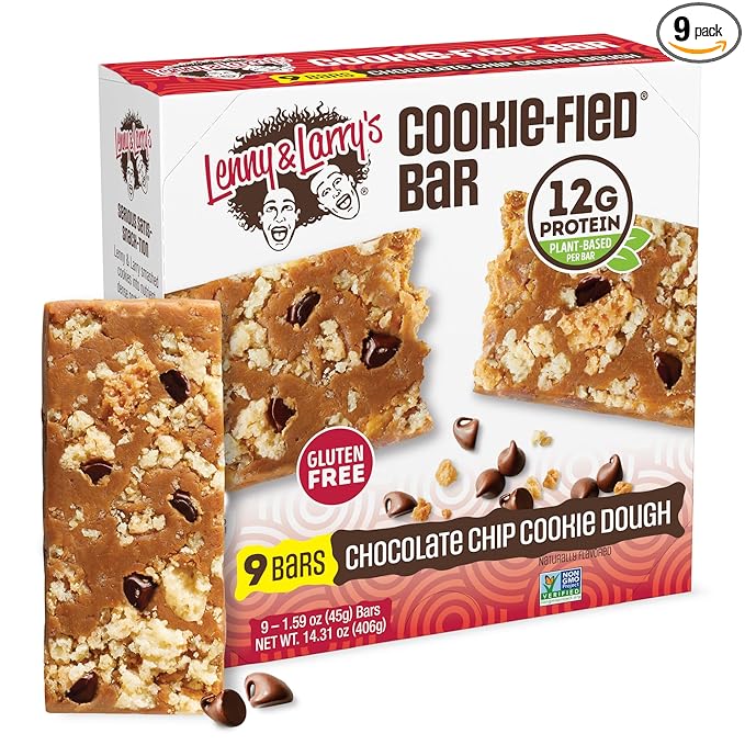 Lenny & Larry's Cookie-fied Bar ??Chocolate Chip Cookie Dough Vegan Protein Bars 9x45g ??Healthy Snacks with 12g Plant Protein & 5g Fiber ??Gluten free Power Bar, Keto Friendly, Non-GMO & Vegan