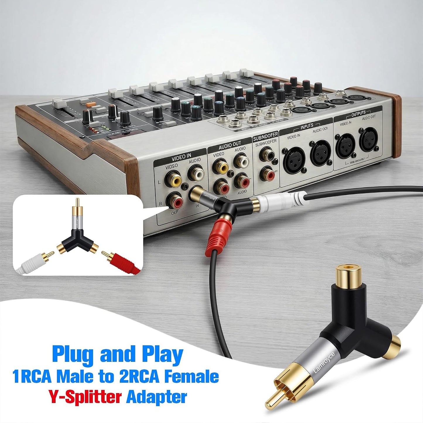 Lamroyce 2 Pack,1 2 RCA Y-Splitter Adapter RCA Male to RCA Female Stereo Audio Subwoofer Car Audio Extension Metal