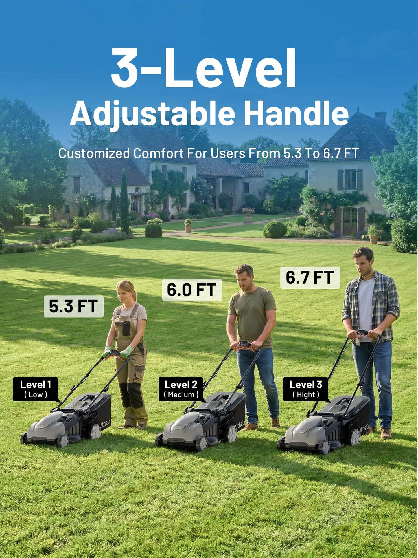 Electric Lawn Mower, Self-propelled Lawn Mower Cordless 40V(2 * 20V) 18.5" Brushless Mower with Electric Cutting Height Adjustment, Higher Rotation Speed, 4 x 4.0Ah Battery and Rapid Charge Included