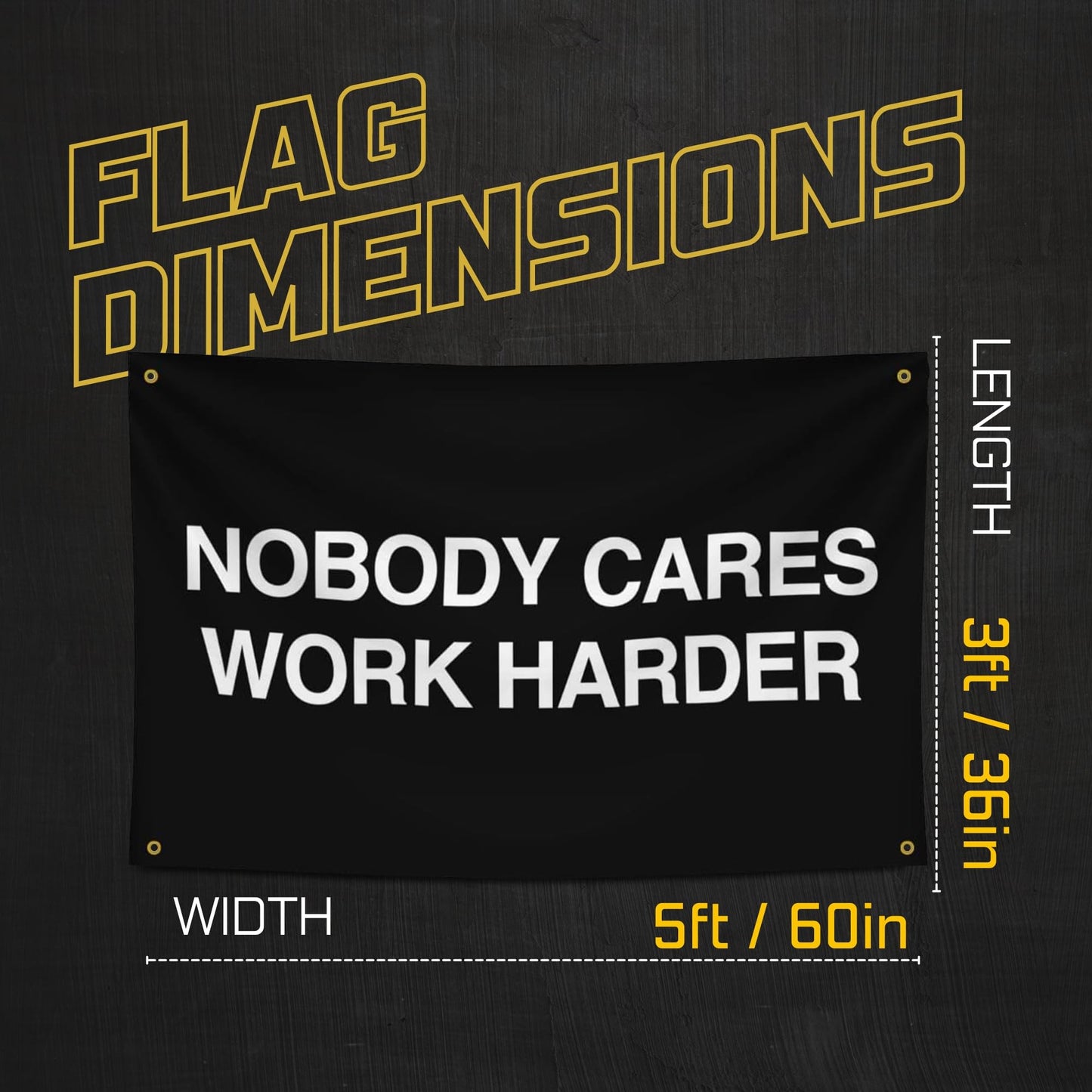 Gold Trident Flags Nobody Cares Work Harder Motivational Gym Banner – Discipline Poster for Gym, Dorm, Home Workout Space – Cool Fitness Wall Decor – Durable Polyester, Double Stitched Flag – 3x5 Feet