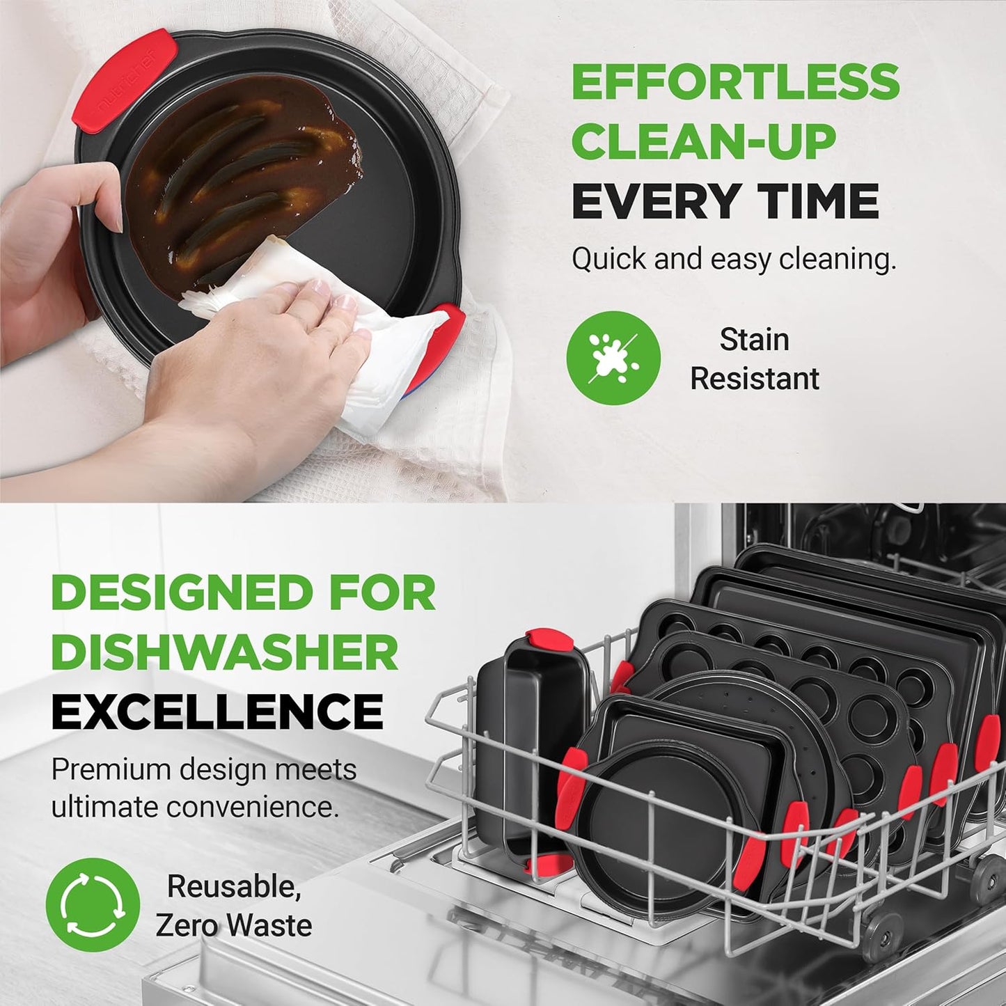 NutriChef 10-Piece Nonstick Baking Pans Set - Premium Carbon Steel Bakeware with Silicone Handles | Easy to Clean