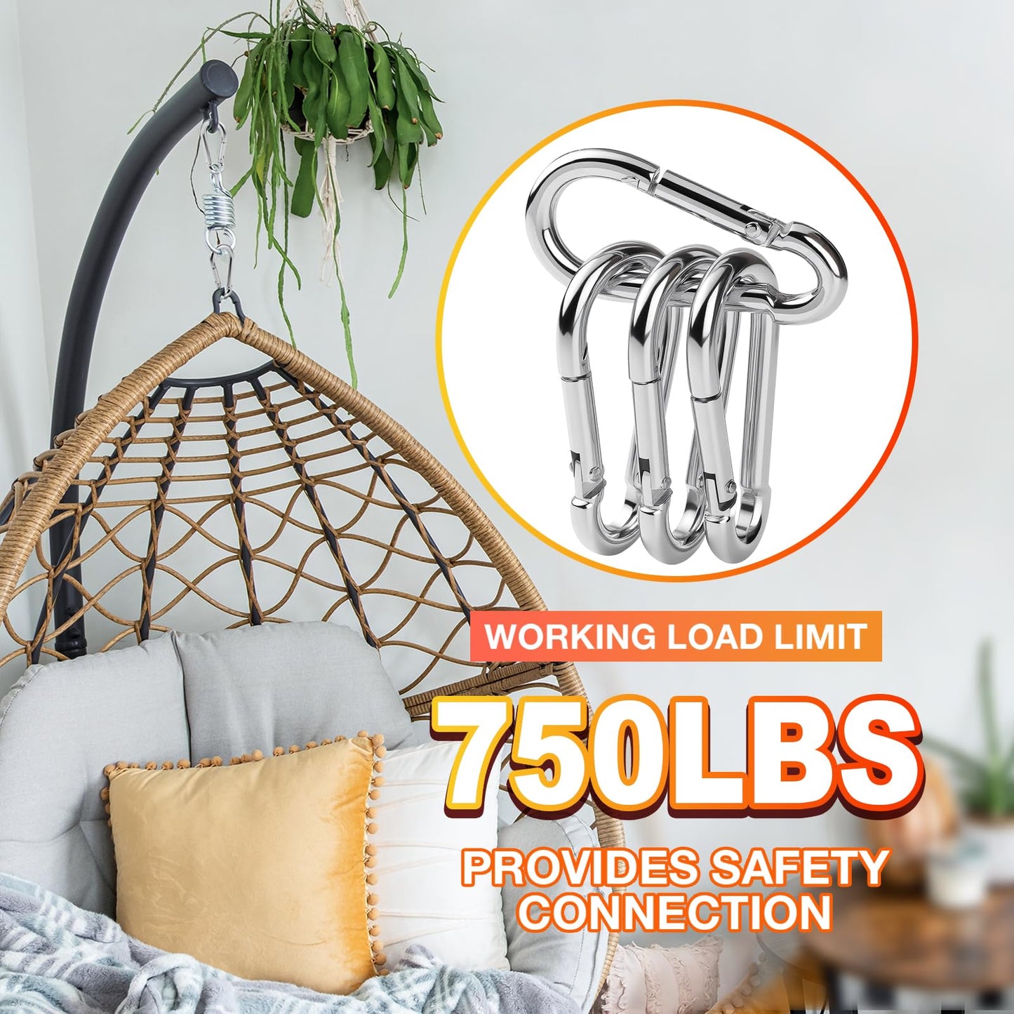 60 Pack Heavy Duty Carabiners, 3/8” Spring Snap Hook Carabiner for Heavy Uses, 4-Inch Snap Hooks Large Carabiners Clips Chain Links Safety Buckle Connector for Swing Hammock Fitness Gym Outdoor Indoor