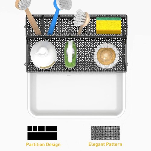 Cisily Kitchen Sink Caddy Organizer - Rustproof Non-Slip Soap Dish & Sponge Holder | Matte Black