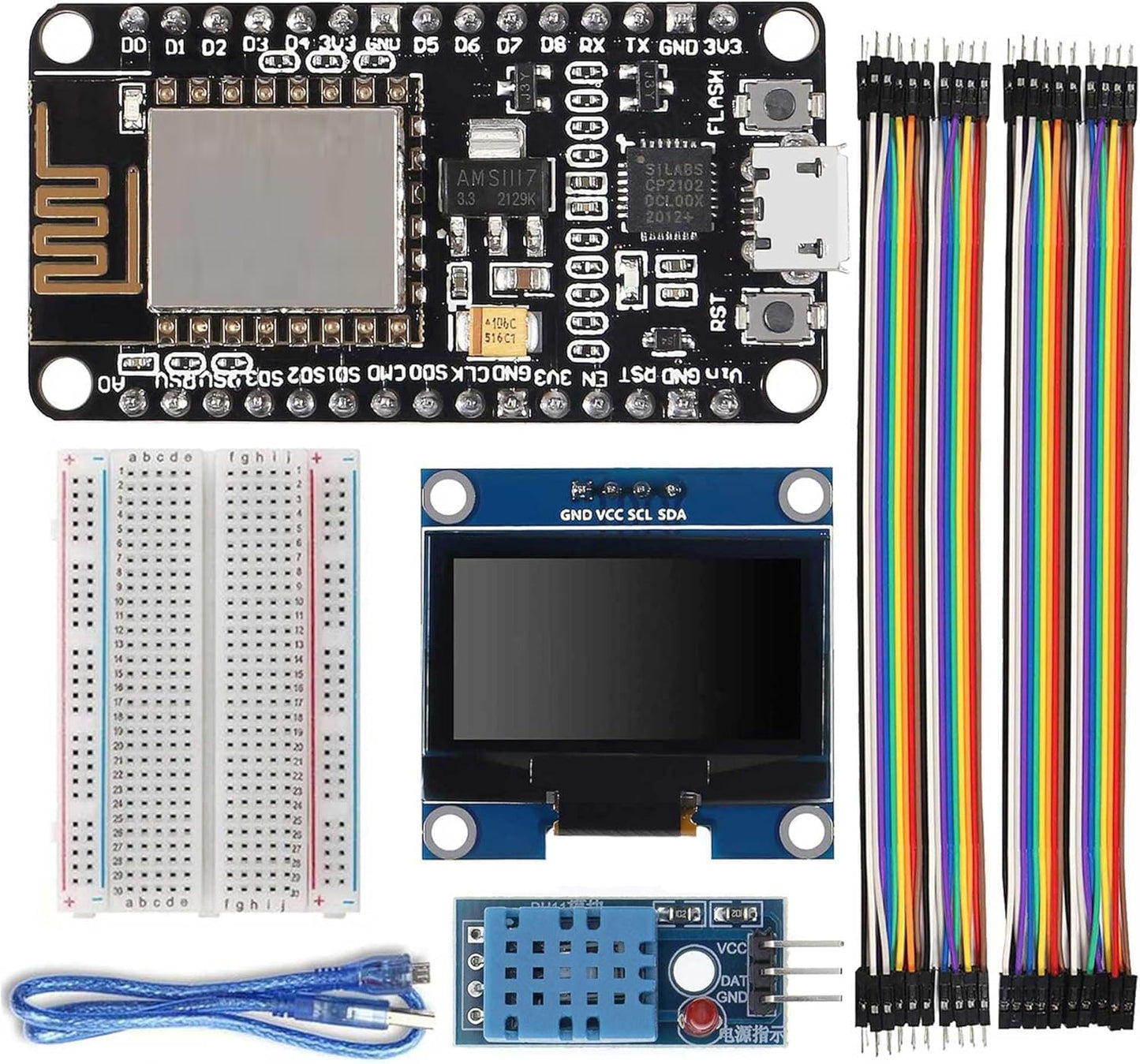 ALAMSCN DHT11 1.3" 128x64 Electronics Starter Kit,WiFi Development Board with Temperature Humidity Sensor OLED Display