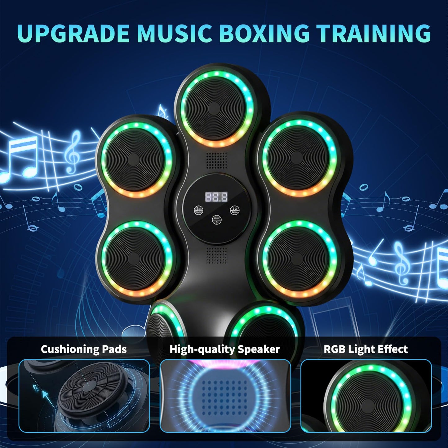 Strenellea Music Boxing Machine for Adults, Music Punching Machine with Gloves, Interactive Wall Mounted Electronic Boxing Target with 11 Modes & 9 Speeds, Gift for Men and Kid (RGB Light)