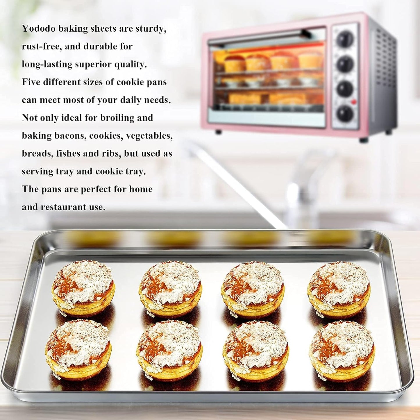 Yododo Baking Sheet Set - Stainless Steel Cookie Sheet with Cooling Racks | 4-Piece (2 Sheets + 2 Racks) - 17½ Inch