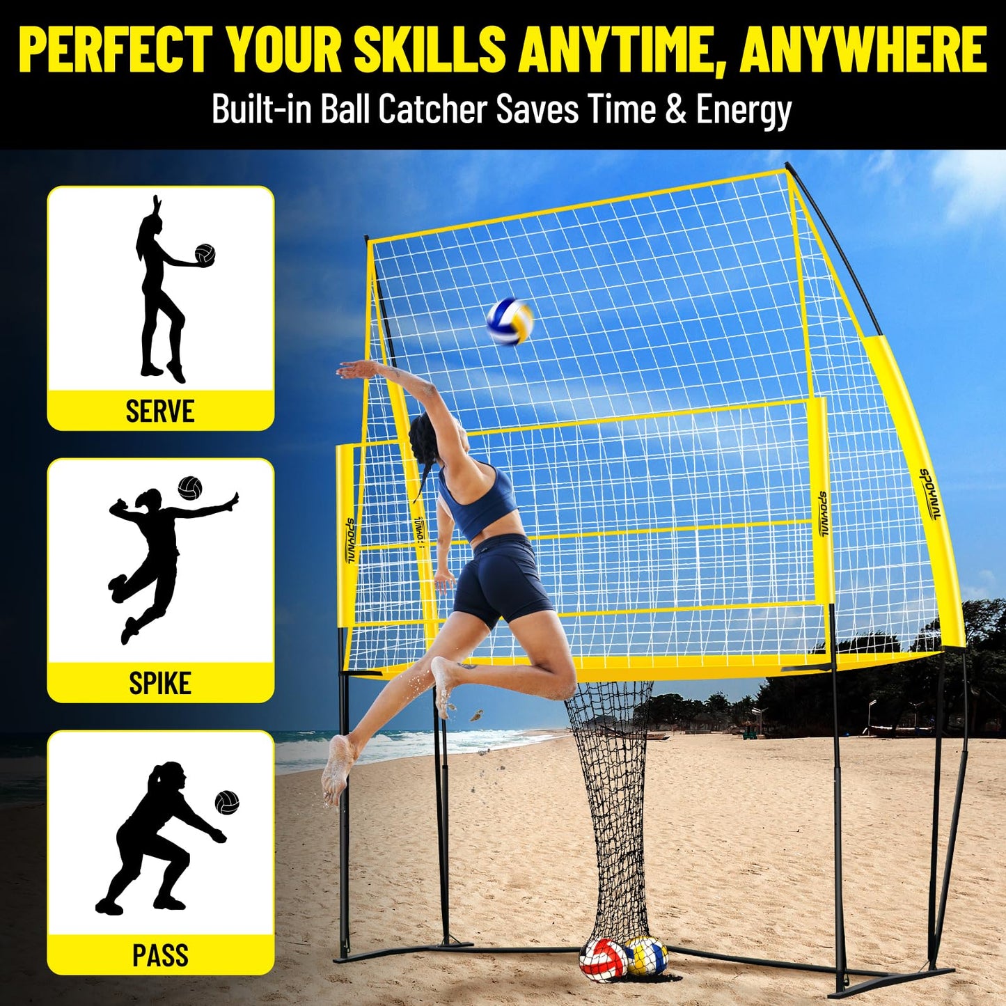 Volleyball Training Equipment, Adjustable Height Volleyball Net for Backyard Training - Portable Outdoor Volleyball Set with Durable Net & Tool-Free Setup for Serving, Hitting, and Spiking Practice