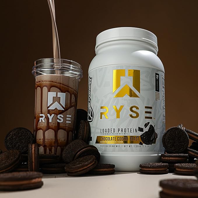 RYSE Loaded Protein Powder - Chocolate Cookie Blast - 25g Whey Protein Isolate & Concentrate with Prebiotic Fiber & MCTs - Low Carb, Low Sugar, Digestive-Friendly - 20 Servings / 1.5 lb Tub