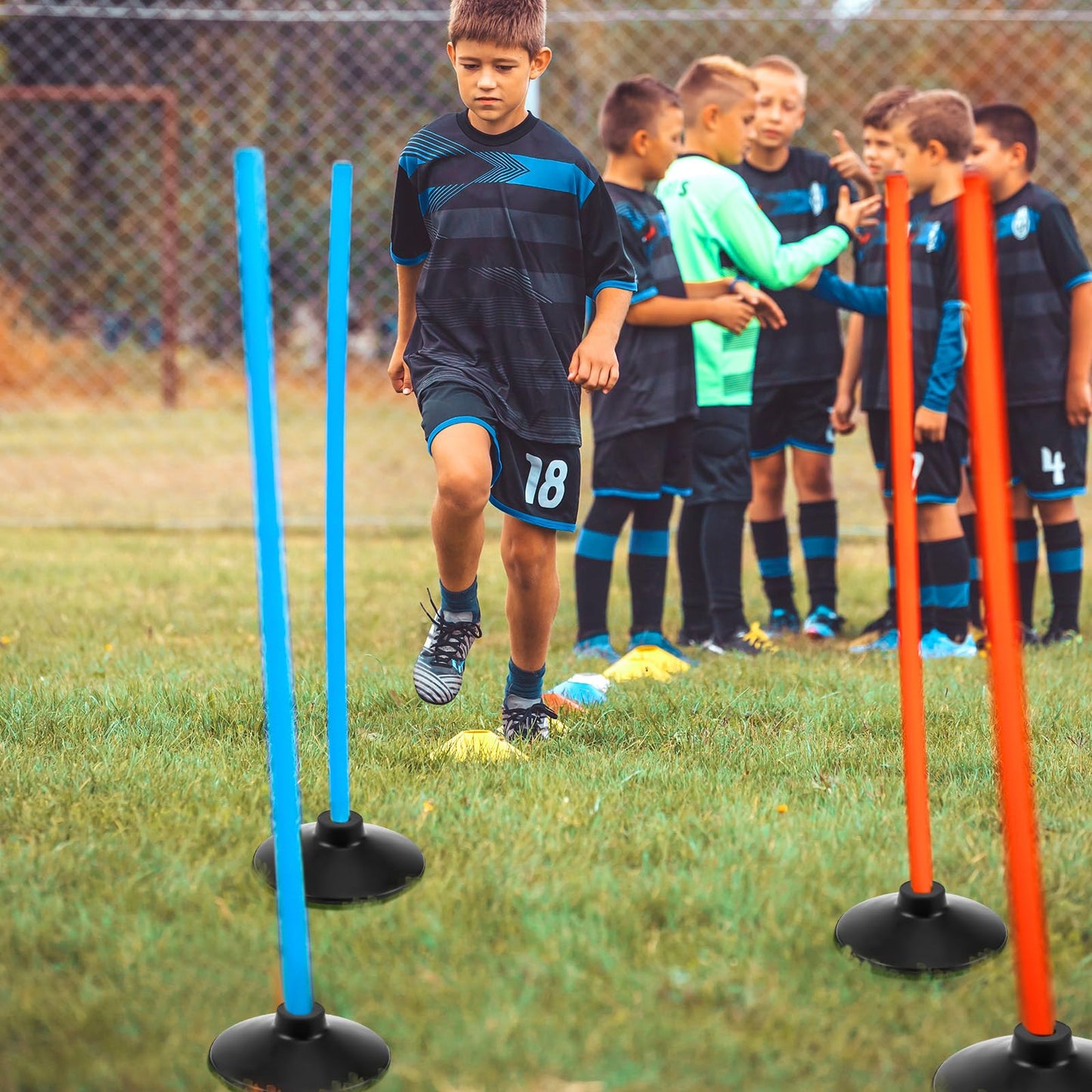 Landical 12 Pcs Weighted Slalom Pole Rubber Bases for Soccer Agility Poles 2.2 lb Pole Base for Soccer Training Equipment Set Accessory Lacrosse Field Hockey Track Field
