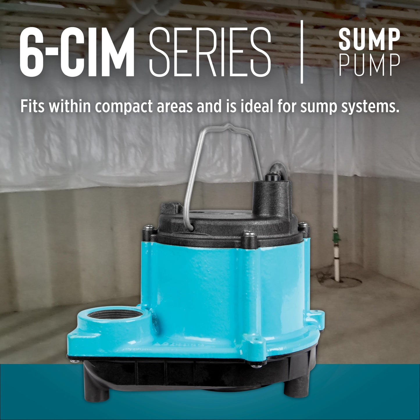 Little Giant 6-CIM-R 115-Volt, 1/3 HP, 2750 GPH Manual (No Switch) Submersible Sump Pump for Sump Systems and General Dewatering, 25-Ft. Cord, Blue, 506274