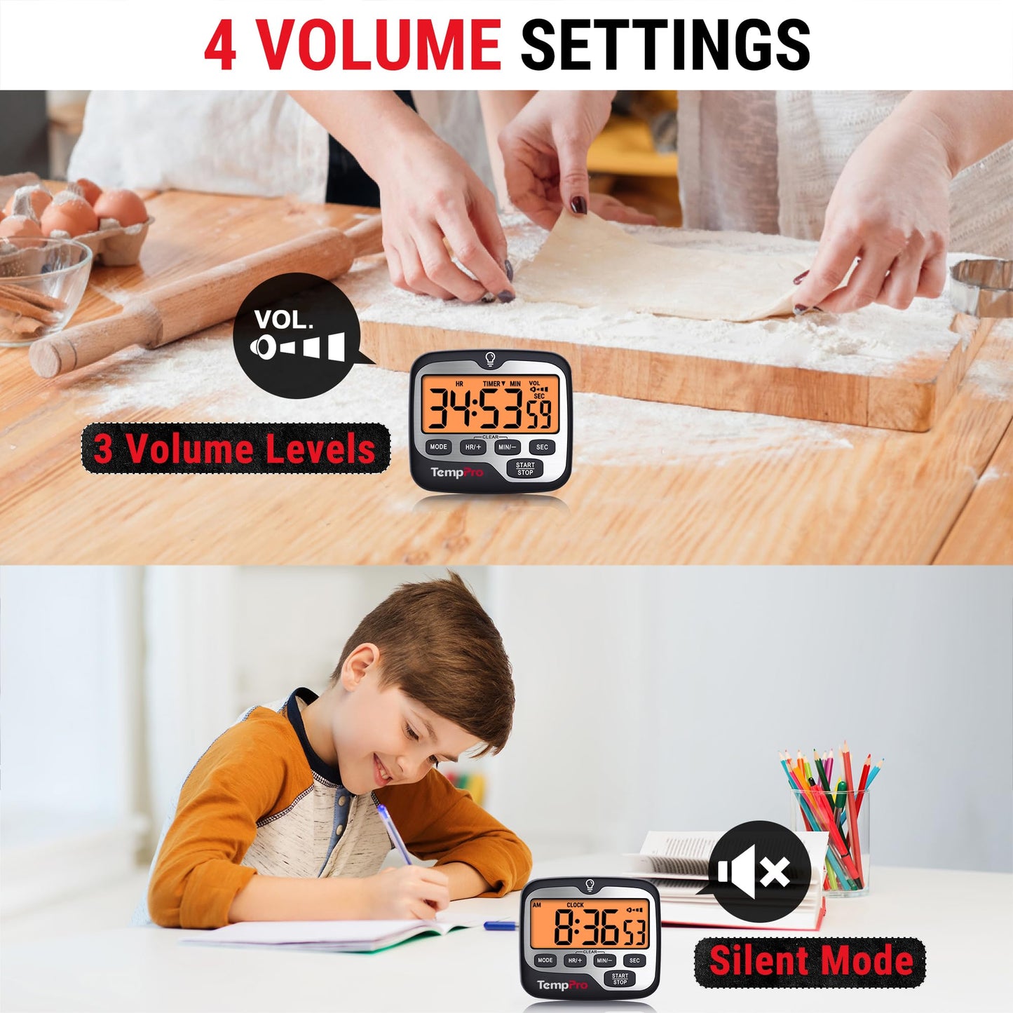 TempPro TM01 Kitchen Timers for Cooking with Count Up Countdown Timer, Digital Timer for Kids Students with Touch Backlight, Study Timers for Classroom Teacher Supplies(Previously ThermoPro)