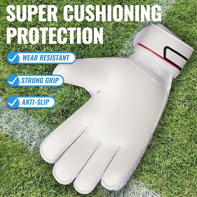 Malker Soccer Goalie Gloves Goalkeeper Gloves with Fingersave and Double Wrist Protection, Strong Grip Goalkeeper Gloves for Kids, Youth, Adults