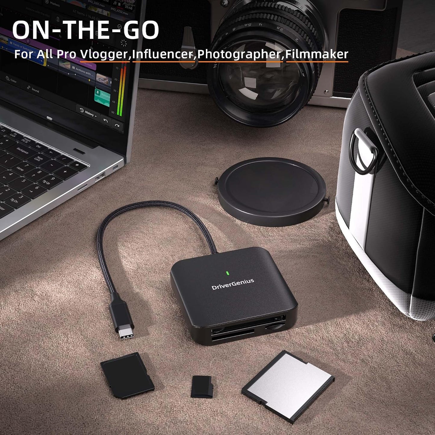 DriverGenius 3-in-1 3.2 Gen1 CFast2.0 microSD4.0 30cm (HB081, USB-C Card Reader with UHS-II SD, Slots - Nylon Braided