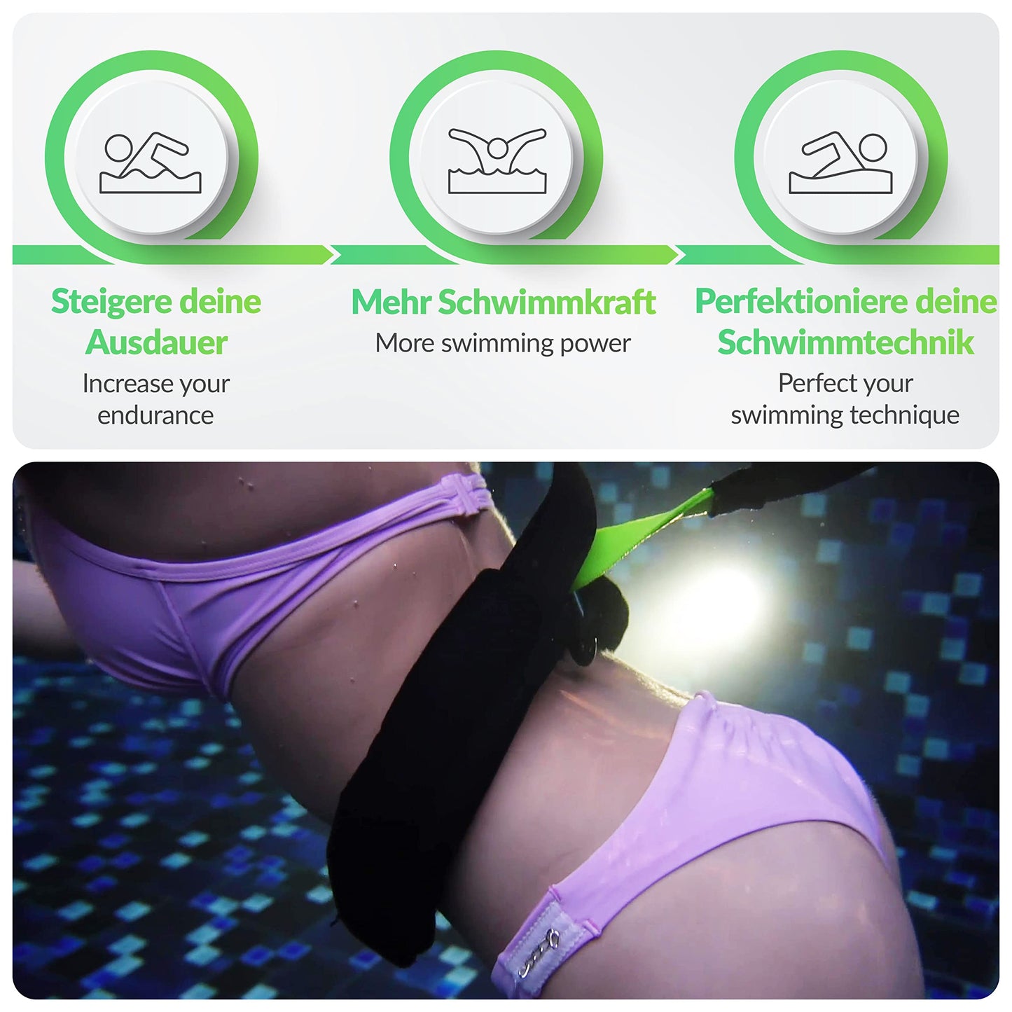 Premium Swim Trainer – for Any Pool, Optimal Swimming Without Counter-Current System, Padded Swim Belt 1–20 kg, Tested, Certified, Made in Germany
