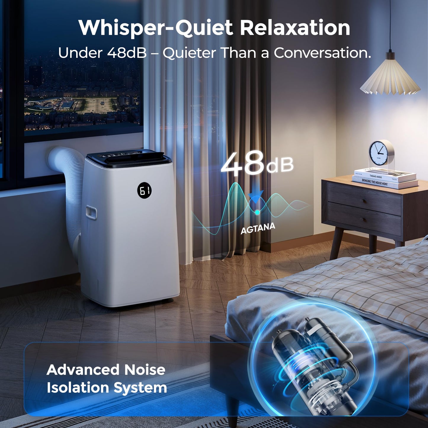 AGTANA 14000 BTU Portable Air Conditioner for Large Room up to 700 Sq. Ft, 3-in-1 Self-Evaporating AC with Fan & Dehumidifier, Floor Standing Portable AC Unit with Remote Control, Auto Swing, White