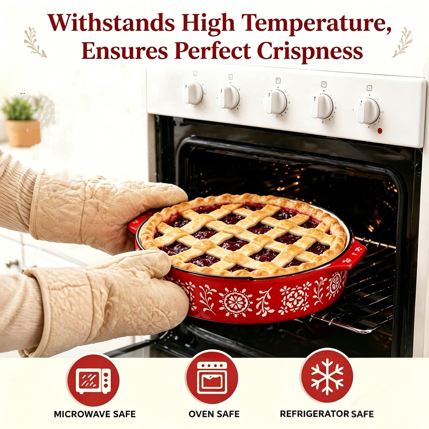 Covzoe 2 Pack Ceramic Baking Dish, 9 Inch Non-Stick Pie Pan with Double Handle, 44 Oz Deep Round Pie Plate Bakeware for Apple Pies, Quiche, Thanksgiving, Housewarming Gift