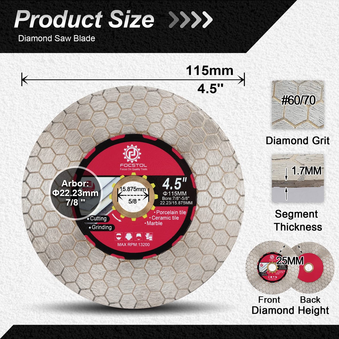 FOCSTOL Diamond Core Drill Bit Set 12pcs with Triangle Shank and 1pc 4.5 Inch(115mm) Diamond Tile Saw Blade