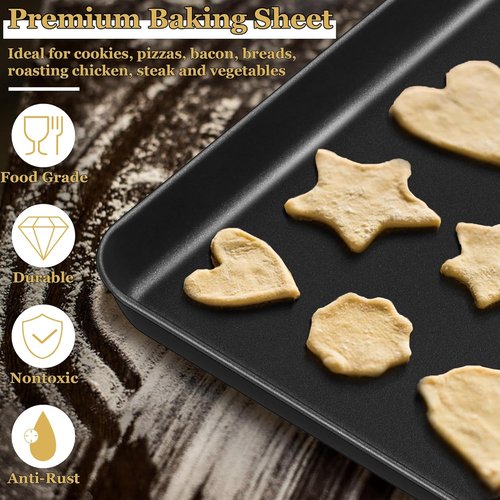 E-far Non-Stick Baking Sheet - 16x12 Inch Carbon Steel Cookie Pan for Oven Roasting & Baking