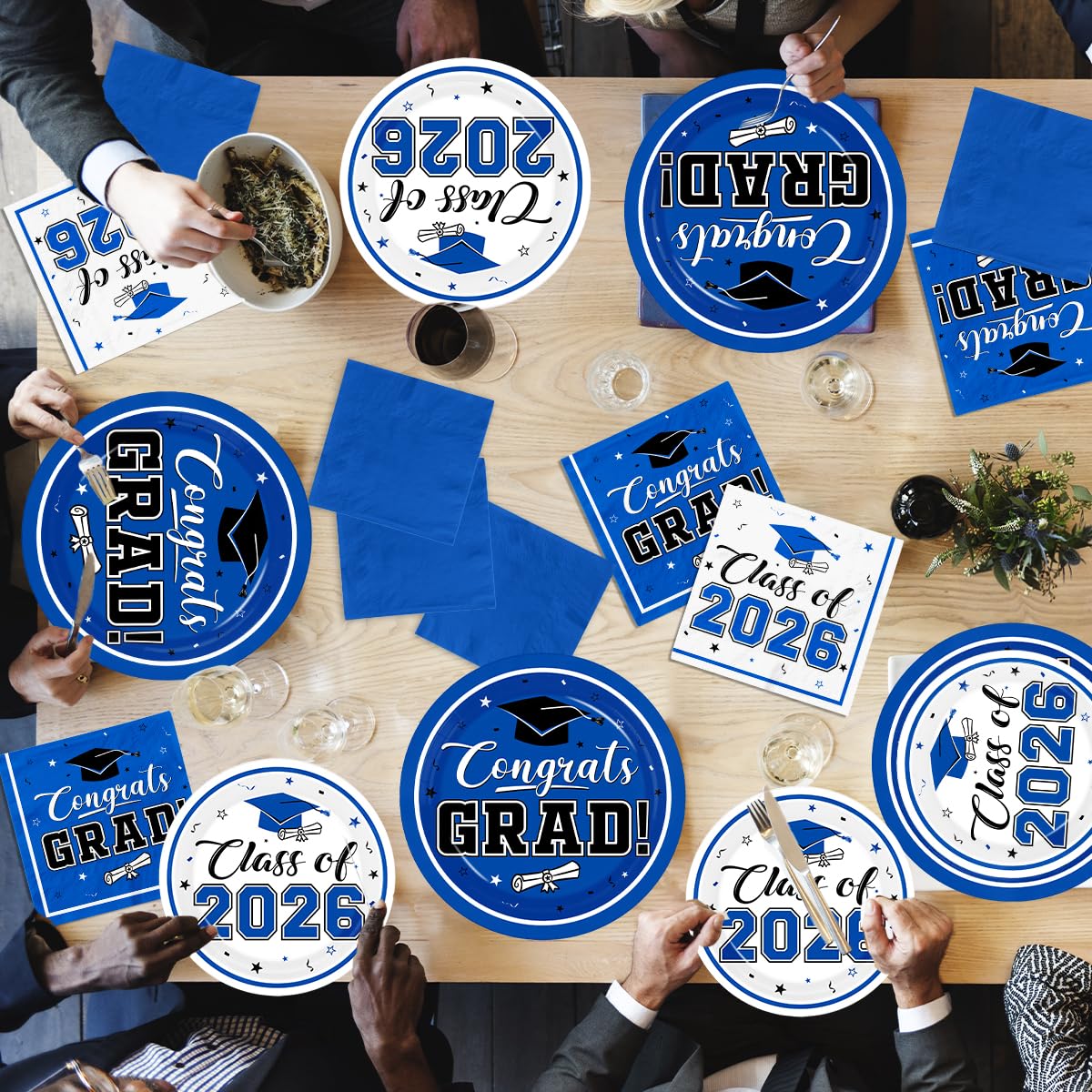 Graduation Party Plates and Napkins Blue Class of 2026 Grad Congrats Party Supplies Disposable Dessert Paper Plates Cocktail Napkins forGraduation Party Decorations,Serve 50