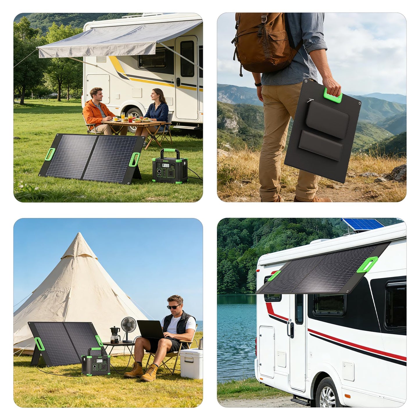 100W Portable Solar Panel for Power Station, 23.5% High Efficiency ETFE Foldable Solar Charger with Kickstands, 18V IP65 Waterproof Solar Panel Kit for Outdoor Camping RV Trip Off-Grid Living