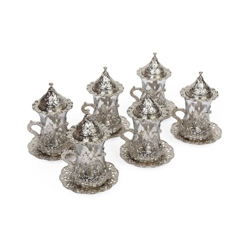 Alisveristime (SET OF 6 Handmade Turkish Tea Water Zamzam Serving Set Glasses Saucer (Silver)