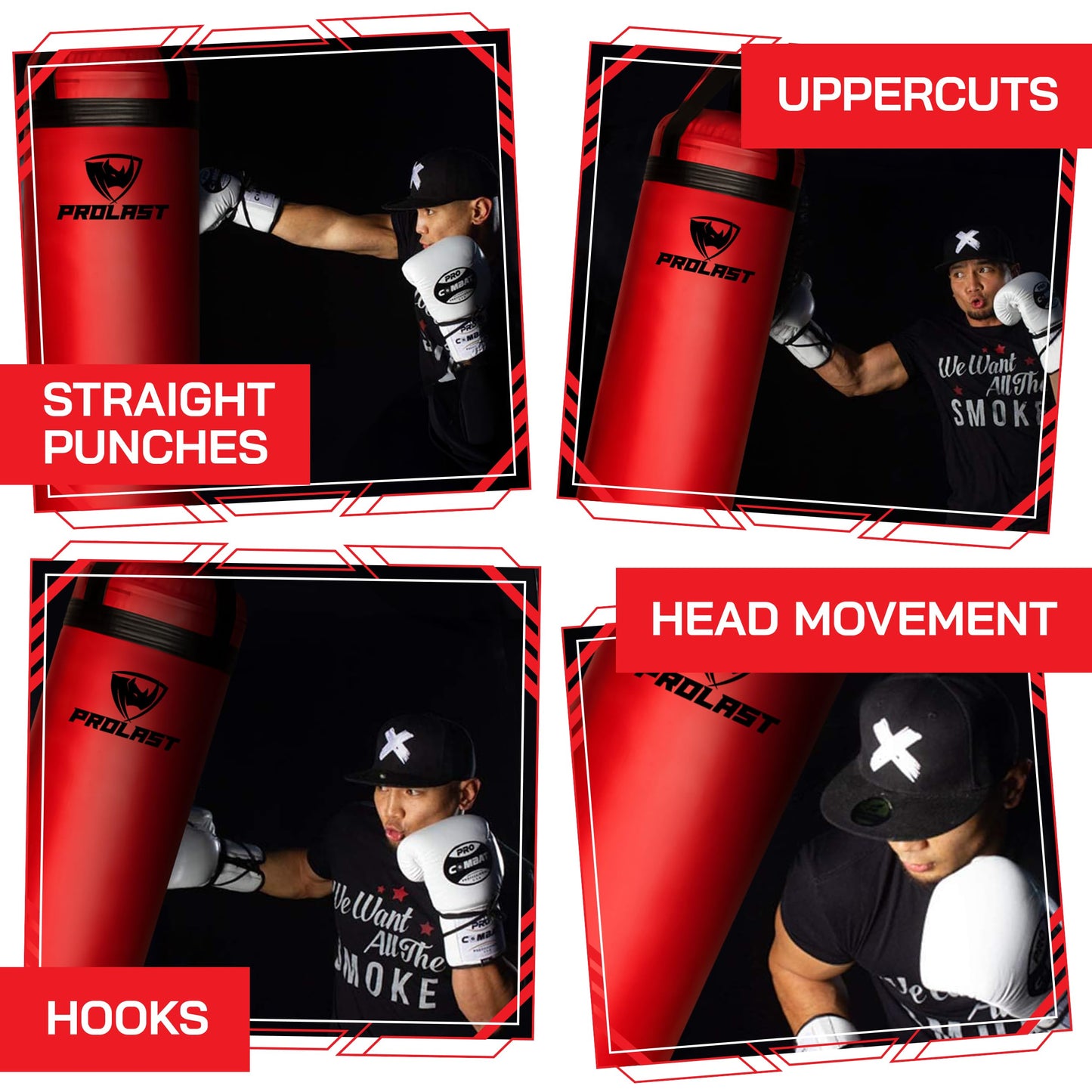 PROLAST Heavy Punching Kicking Bag for Adults, Boxing, MMA, Martial Arts, Muay Thai, Strength Training Equipment, Filled, 6ft, 150 lbs, Rhino Logo, Red and Black