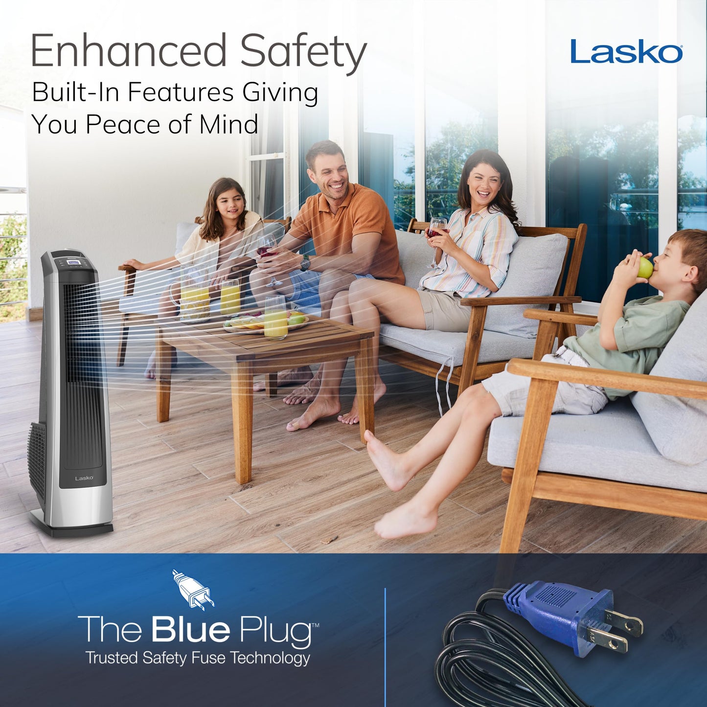 Lasko High Velocity Oscillating Tower Fan, 3 Powerful Speeds, Timer, Adjustable Directional Louvers, Remote Control, For Bedroom, Basement, Garage Use, Black/Silver, 35", U35120