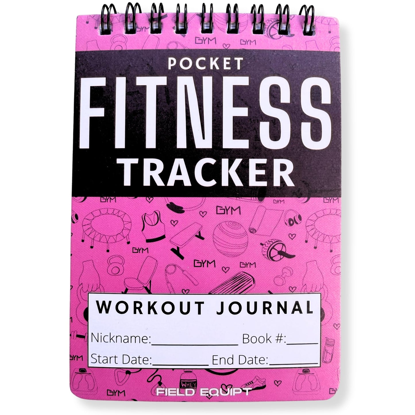 Field Equipt Gym Workout Journal & Fitness Tracker (4 Pack), Handheld Workout Log Book for Women & Men - Ideal for Weightlifting, Cardio, Athletes & Coaches On the Go (Pink)