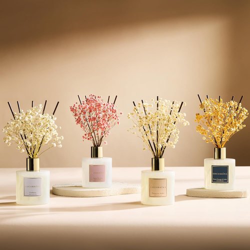 COCORRÍNA Reed Diffuser - Cherry Blossom Scented 6.7 Fl. Oz Set with Sticks & Baby's Breath Decor