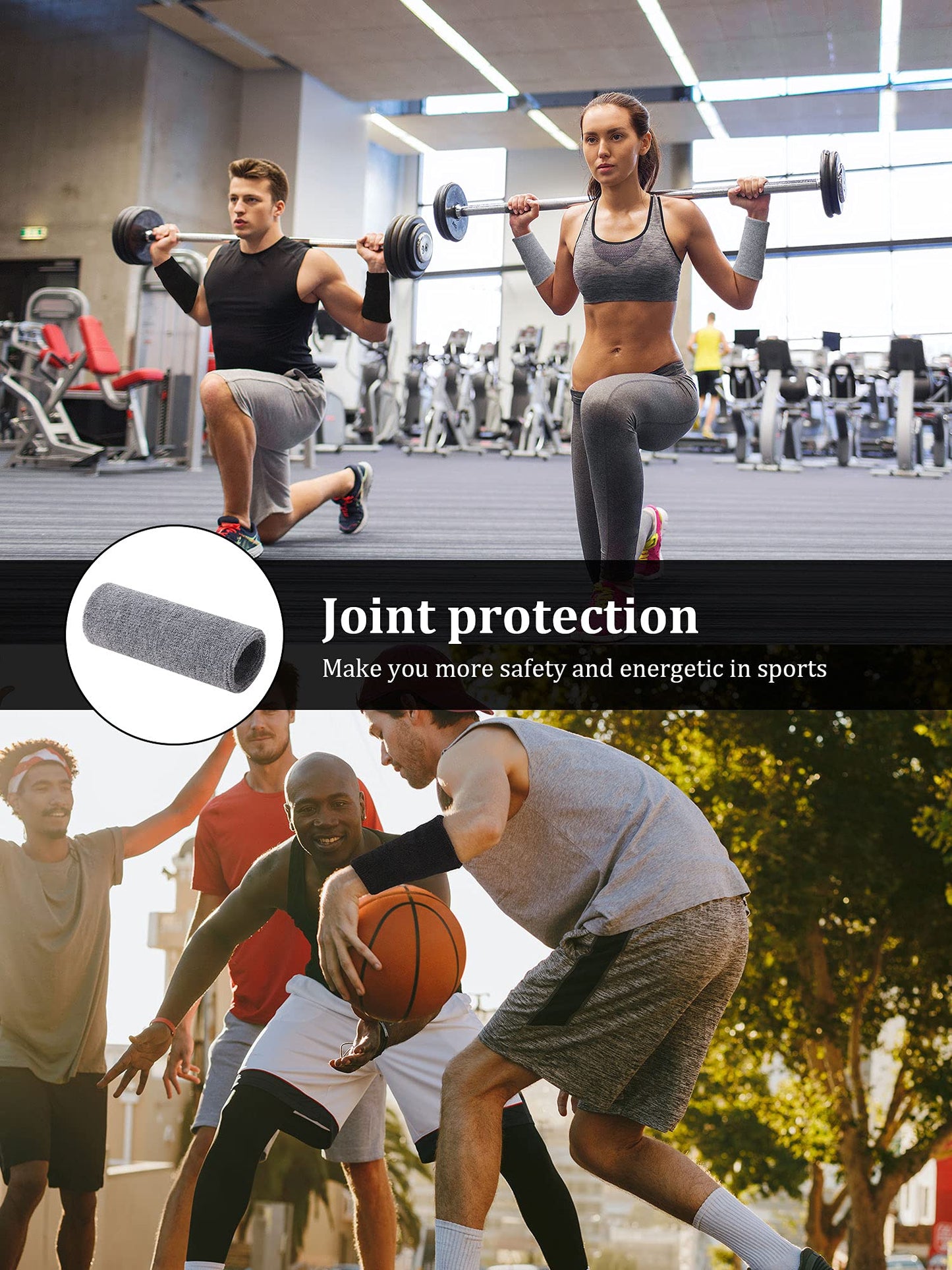 Sumind 8 Pieces 6 Inch Wrist Sweatband Sports Wristbands Tennis Elastic Athletic Wristband for Men and Women Wide Wrist Protection Band Long Size for Basketball Running(Black, White, Dark Grey, Blue)