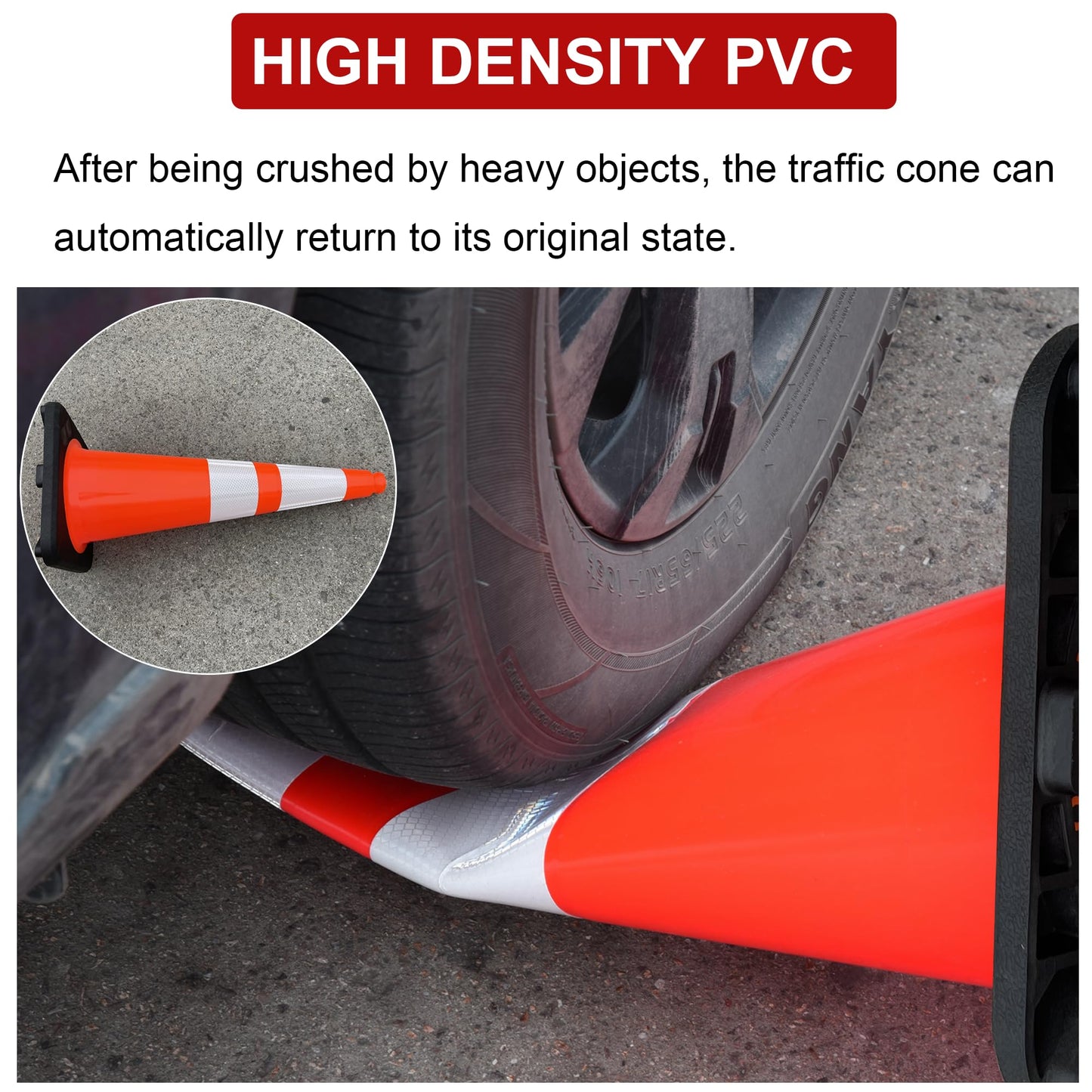 OrangeStar 28 Inch Orange Traffic Cones 8-Pack, Heavy Duty PVC Safety Cones with 2 Reflective Collars, Weighted Base for Highway, Roadwork, Construction, Warehouse Safety, Parking Lots