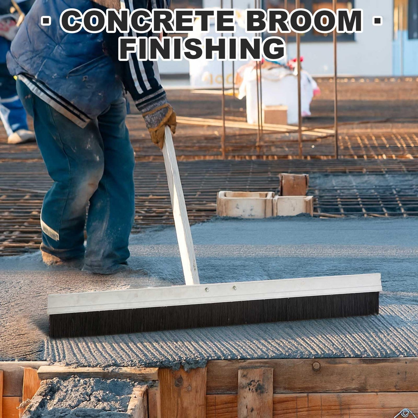 Hushee Aluminum Backed Concrete Broom, Concrete Broom Finishing with Clevis Handle Bracket, 48-inch for Driveways, Sidewalks, Wet Concretes(Plastic Filament)
