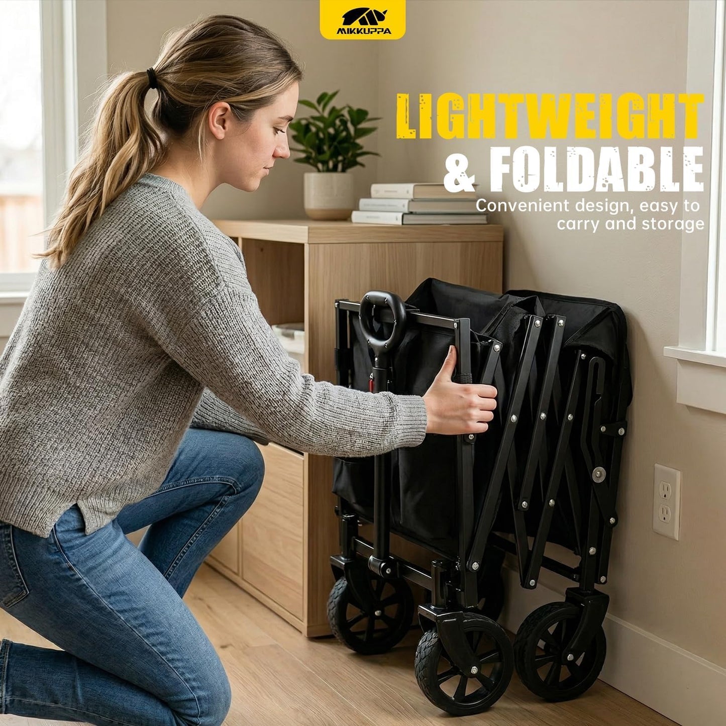 MIKKUPPA Collapsible Wagons Carts Foldable - 180L 340LBS Dog Wagon with Drop-Down Tailgate for Groceries, Heavy Duty Utility Beach Cart with Big All-Terrain Wheels for Camping, Garden, Shopping, Sport