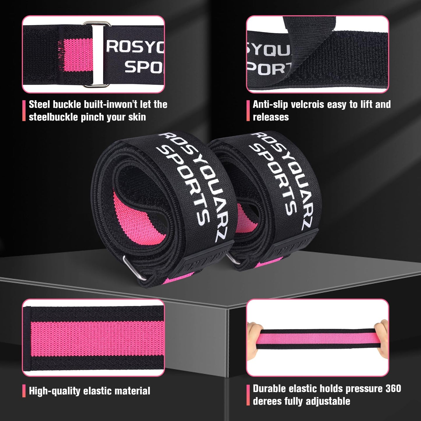 ROSYQUARZ BFR Booty Bands for Women Glutes, Blood Flow Restriction Bands Plan for Legs & Hip Building, Adjustable Velcro Occlusion Bands Workouts, Best Fabric Bands for Squat Butt & Thigh -Pink 2PC