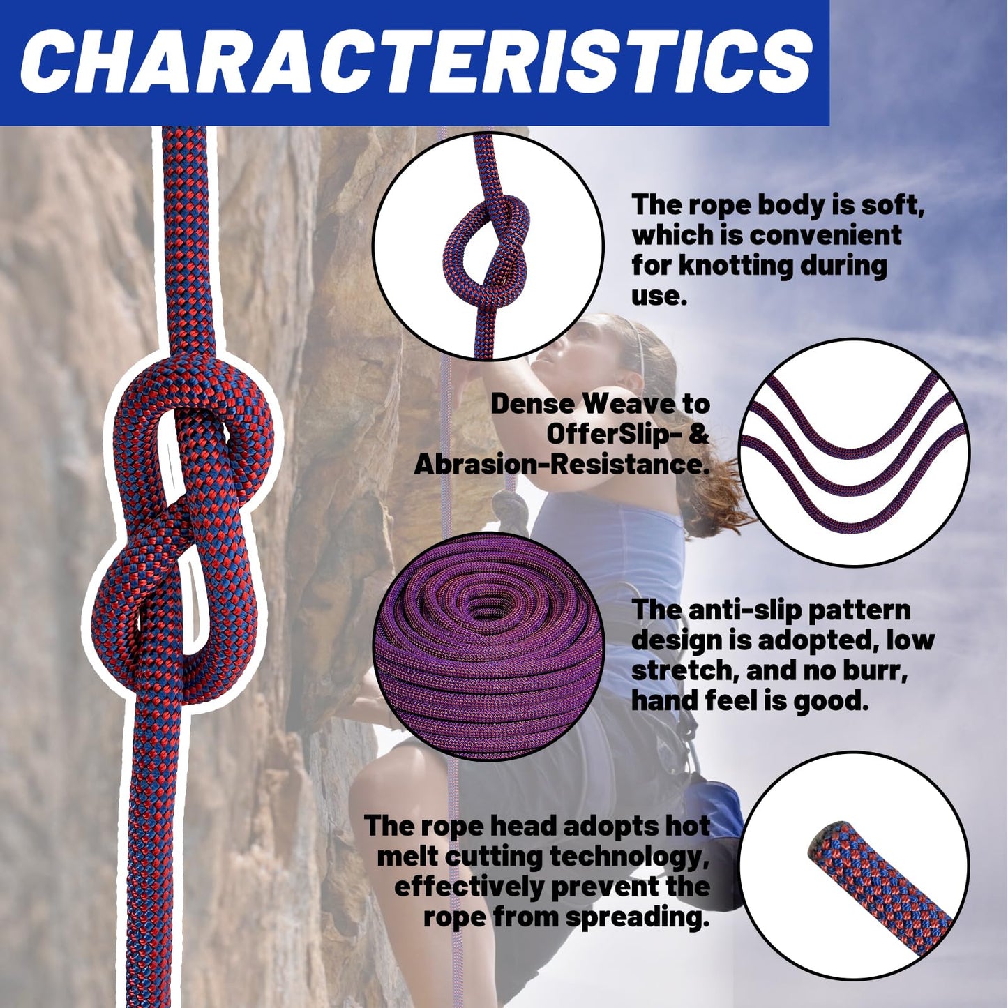 3/7 Inch x 150 FT Arborist Rope - Heavy-Duty Weather-Resistant Polyester, Ideal for Tree Climbing & Boat Mooring (3/7x150ft)