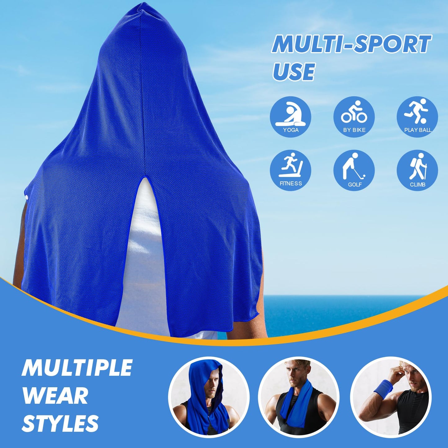 CSITE 2 Pack Cooling Hoodie Towels, Instant Cooling Towels for Neck and Face, UPF 50 Sun Protection, Ice Towel for Hot Weather, Head Towel for Sports, Camping, Cycling & More Activities