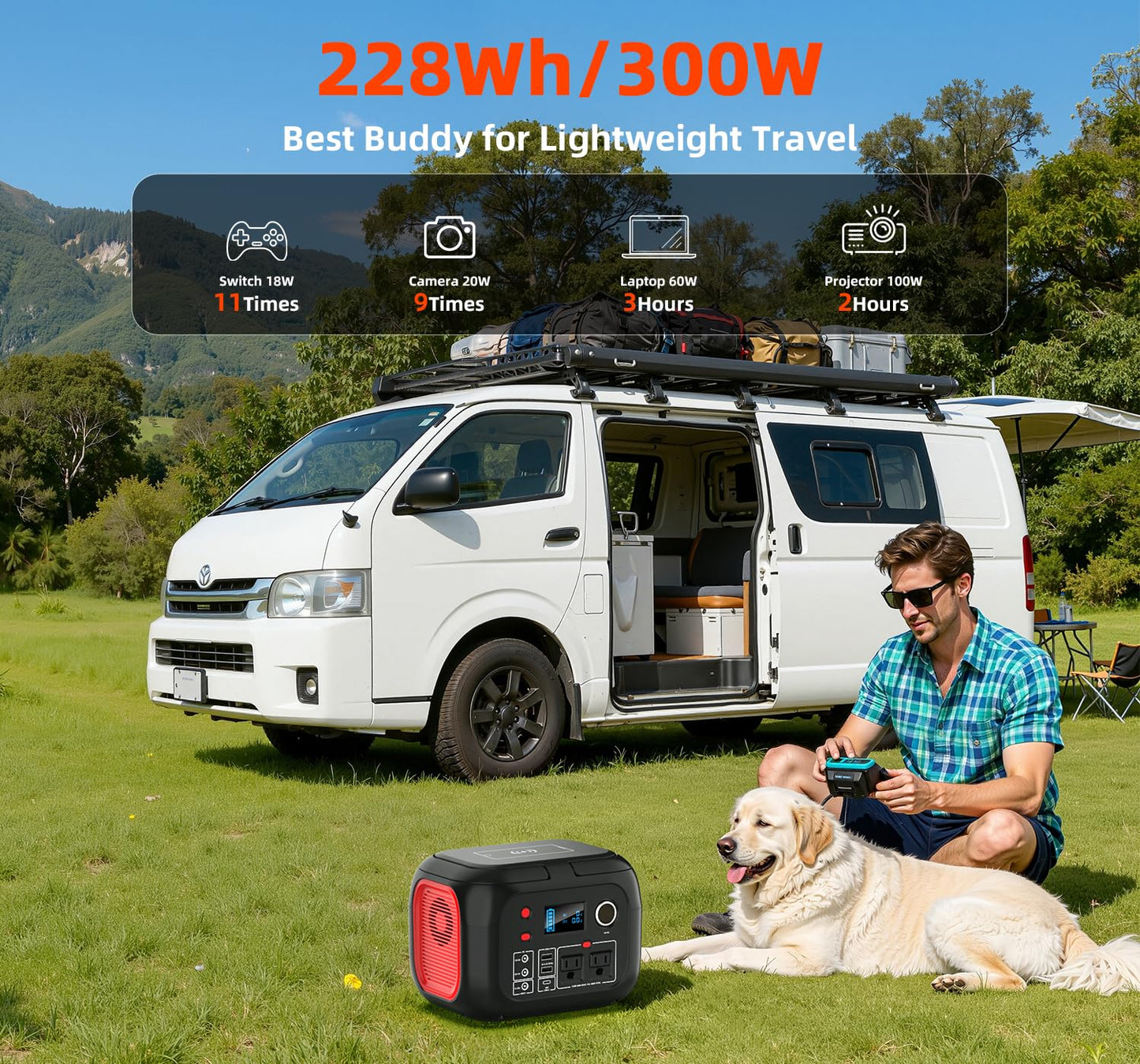 ENOFLO Portable Power Station 300W, 228Wh Solar Generator with 110V Pure Sine Wave AC Outlet, Backup Lithium Battery Generator for CPAP Outdoor RV Camping Emergency Home Use