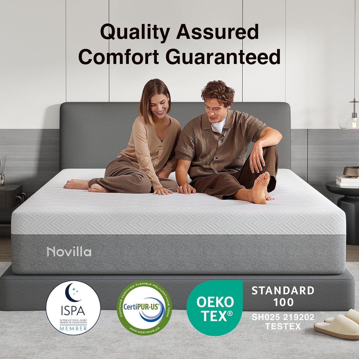 Novilla 14-Inch King Size Memory Foam Mattress - Plush Comfort & Pressure Relief | Bliss Grey