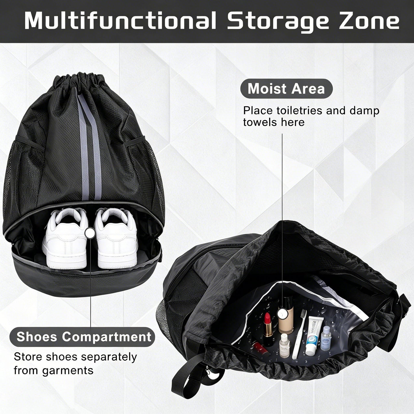 MWODC 2-Pack Drawstring Backpack Bags with Shoe Compartment, Large Capacity Basketball Bag, Water-Resistant, Lightweight, for Soccer, Basketball, Sports, Swimming, Beach, Soccer Bag for Men