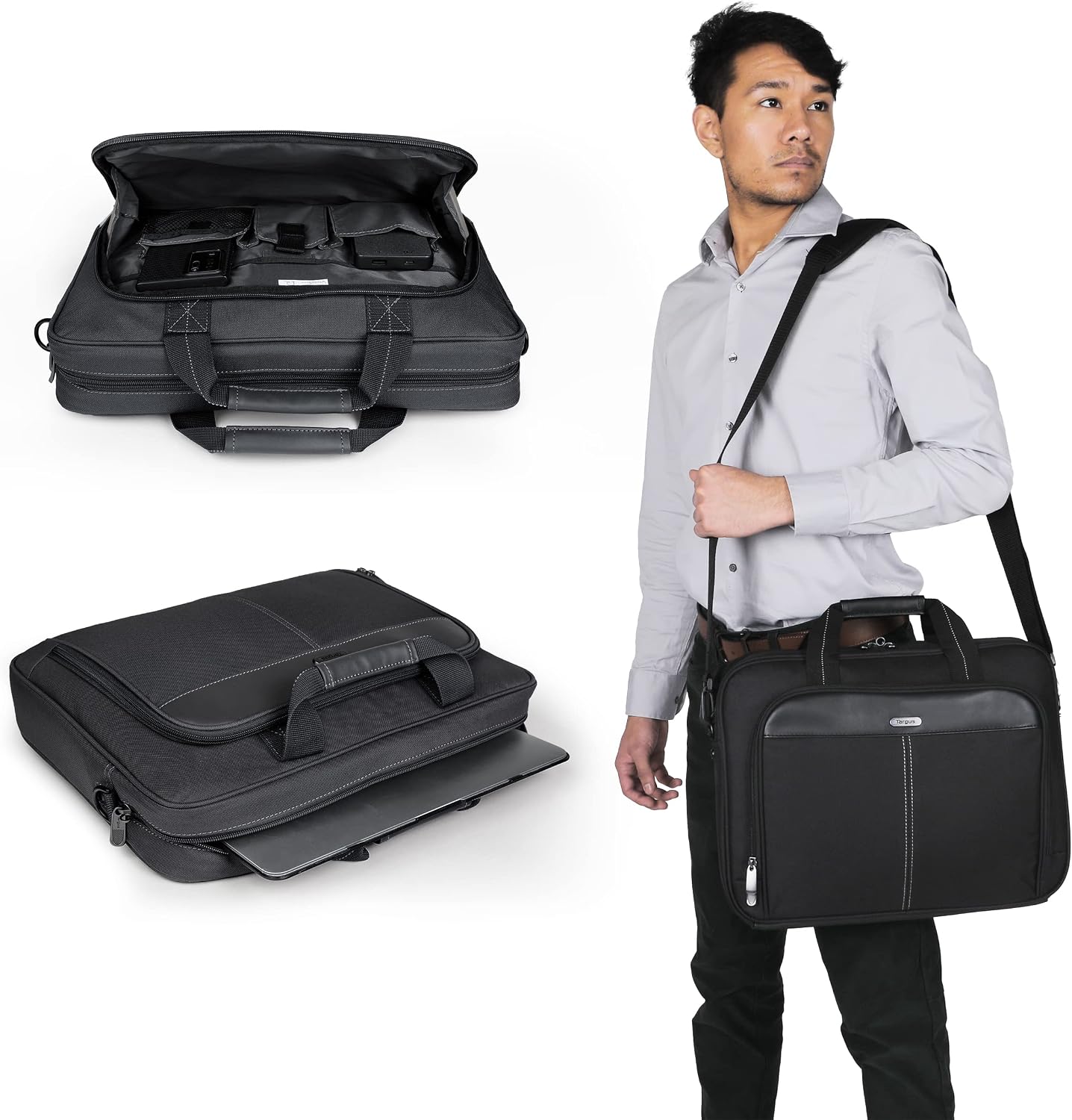 Targus Ergonomic Slim Briefcase - Spacious Laptop Messenger Bag with Foam Padding
