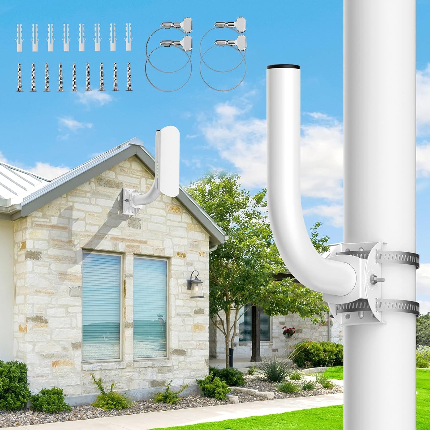KORYCE 2-Pack 180 Universal Wireless Bridge Bracket Mount, J Pole Mounts, Adjustable Wall-Mounted Mount for Outside