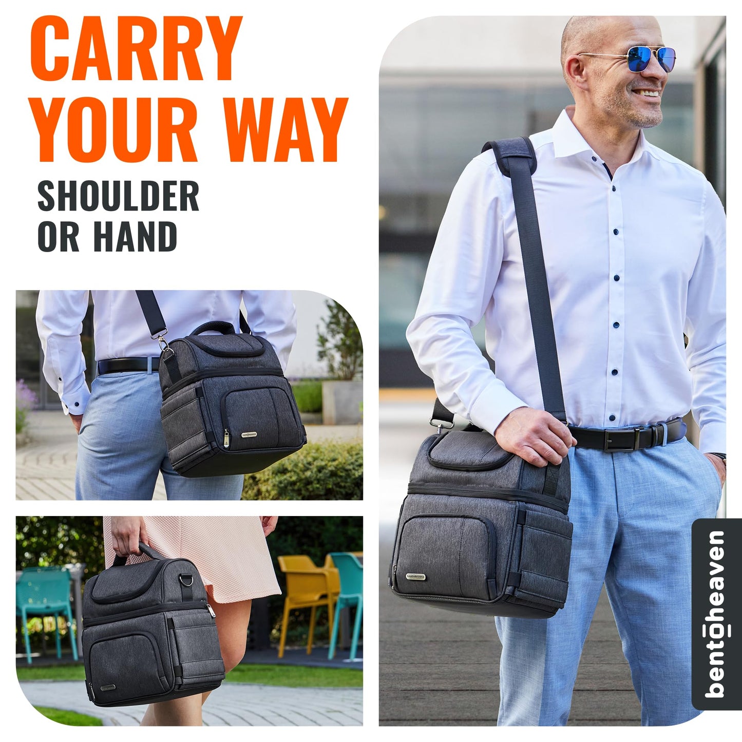 Bentoheaven Lunch Bag for Men and Women - Premium Materials, Extra Large Capacity (24 Cans) Double Deck - Leakproof Insulated Soft Large Adult Lunch Cooler Bag for Work, Travel (15L,Gray)