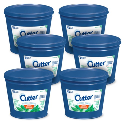 Cutter Candle, 17 Ounces, Outdoor Candle Made with Real Citronella Oil and Cornmint Oil Reduces The Presence of Mosquitoes with A Light, Fragrant Citronella and Mint Scent, 6 Pack