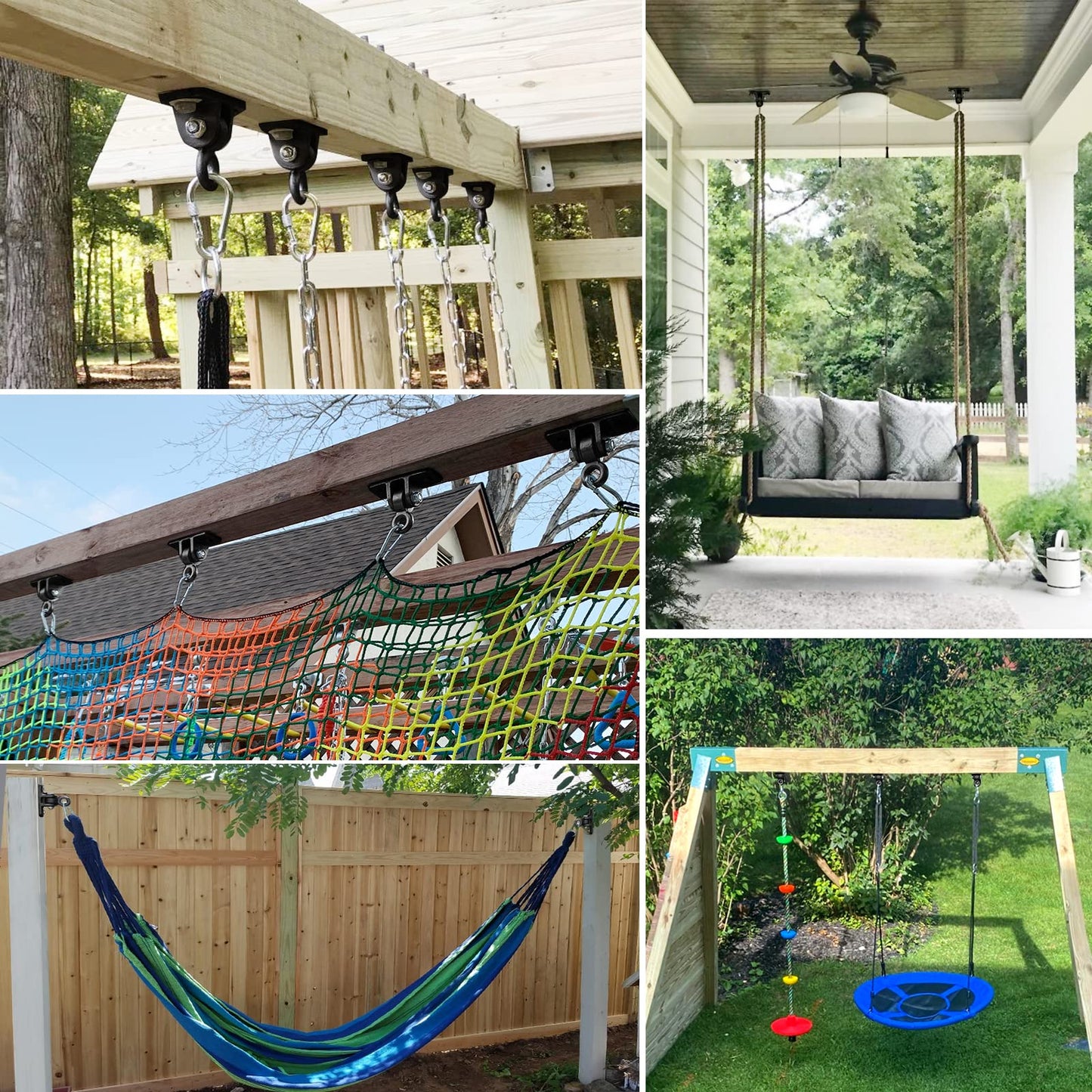 BETOOLL Heavy Duty Swing Hangers Swing Set Hardware Playground Porch Yoga Seat Trapeze Wooden Sets Indoor Outdoor Set Black of 4