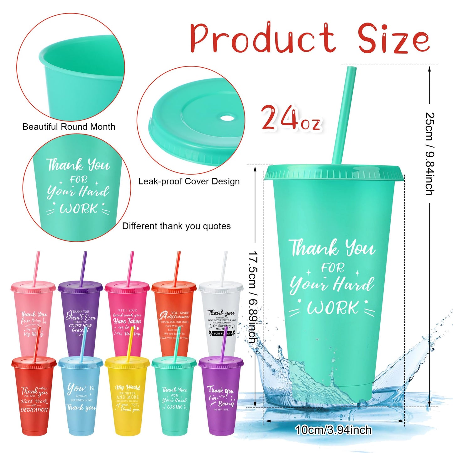 Tioncy 50 Set Employee Appreciation Gifts Bulk Team Thank You Cups 24oz Plastic Tumblers with Lids & Straws for Teacher Nurses Week 2026 Nursing Assistance Volunteer Coworker(Thank You,Multicolor)