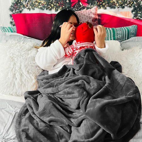 Bedsure GentleSoft Fleece Throw Blanket - Dark Grey 300GSM Cozy Plush Blanket for Couch & Bed