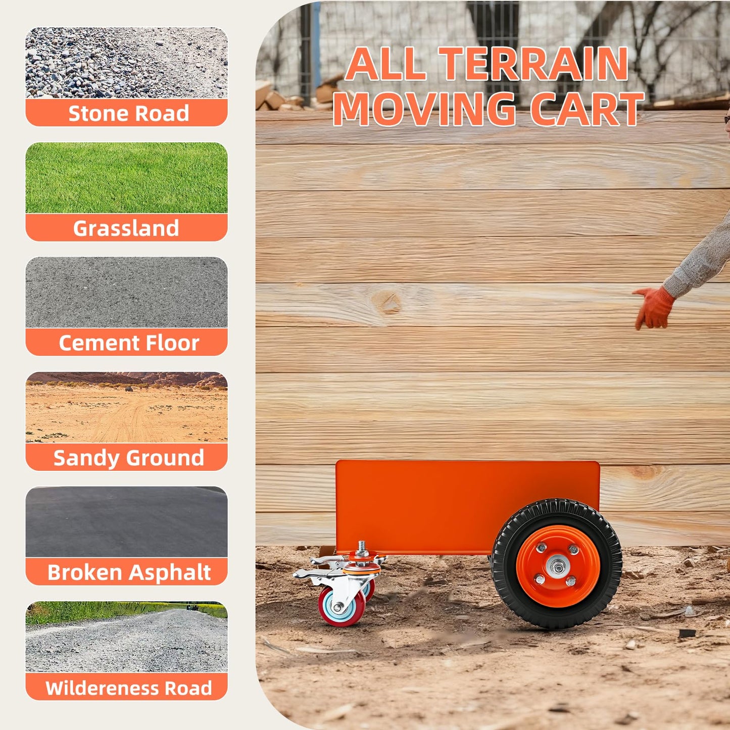 Heavy Duty Panel Dolly with Brake, 1200LBS Capacity 4 Wheel Slab Dolly Drywall Mover with 8 Inch Pneumatic Wheels Panel Cart, Sturdy Steel Construction for Drywall, Plywood, Sheet Goods Transport ASIN