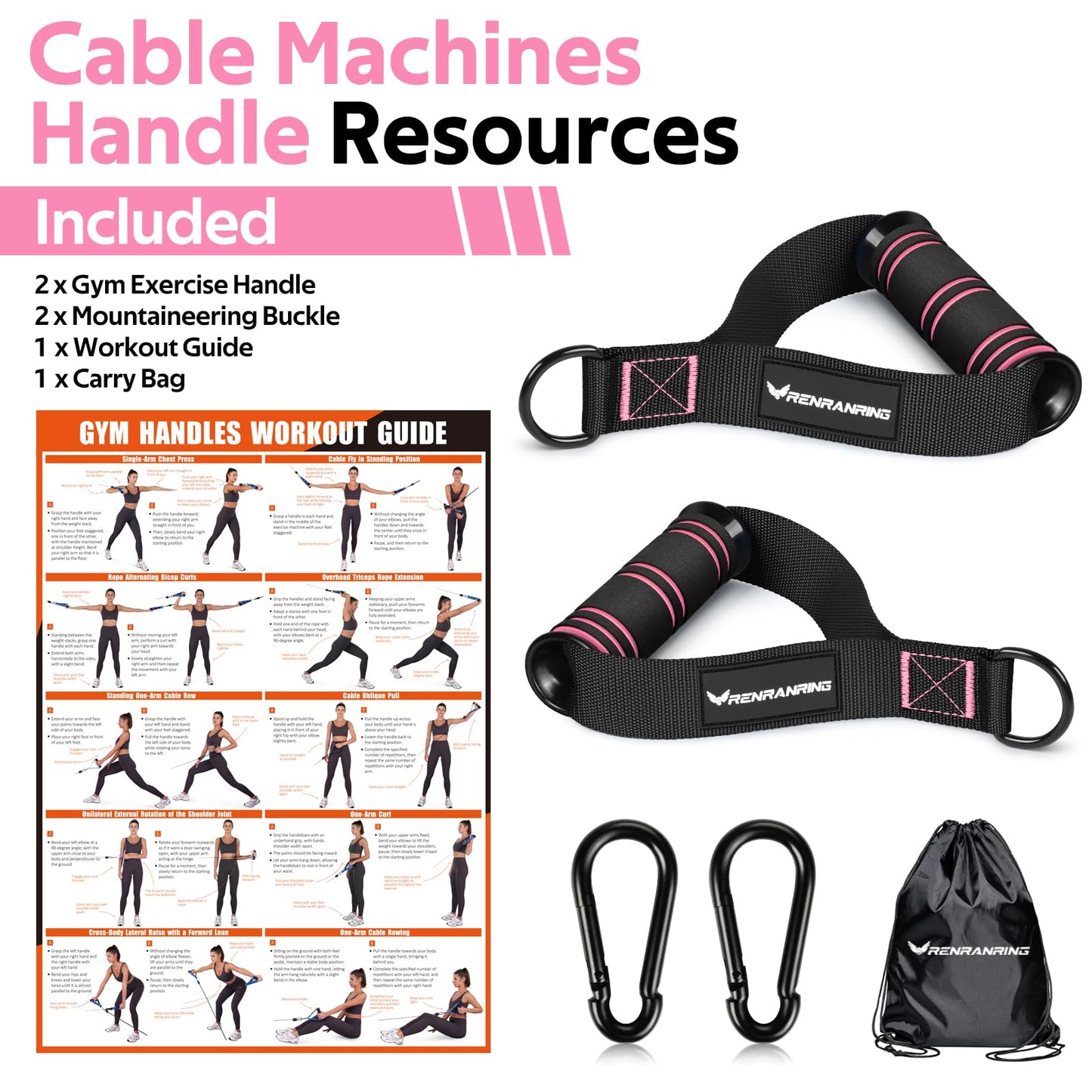 RENRANRING Gym Exercise Handles, Replacement Handle Attachments for Cable Machine Pulleys, Resistance Band and Strength Trainer, Pull Down Workout Accessories, Home Gym Add On Equipment
