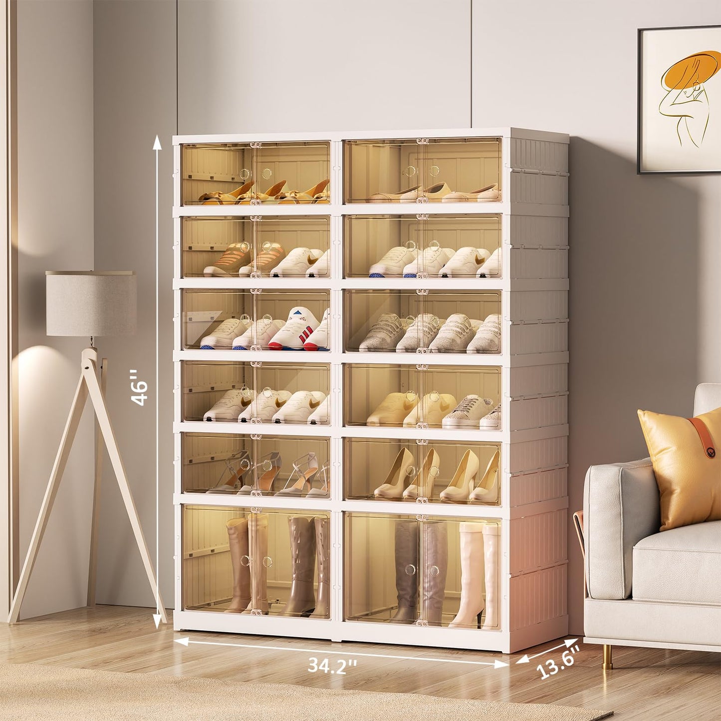 SYNCVIBE Shoe Rack Organizer for Closet Entryway Foldable Sneaker Storage Shoe, Collapsible Shoe Cabinet, Stackable Shoe Storage Cabinet with Lids for Living Room (6 Tiers 24 Pairs)