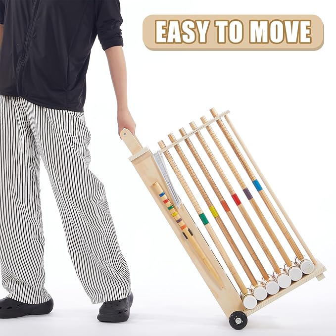 Hiboom 6 Player Croquet Set for Adults & Kids with Wooden Stand, Rubber Wooden Mallets, Colored Balls and Steel Wicket for Family & Friends, Great for Outdoor Lawn, Backyard Park